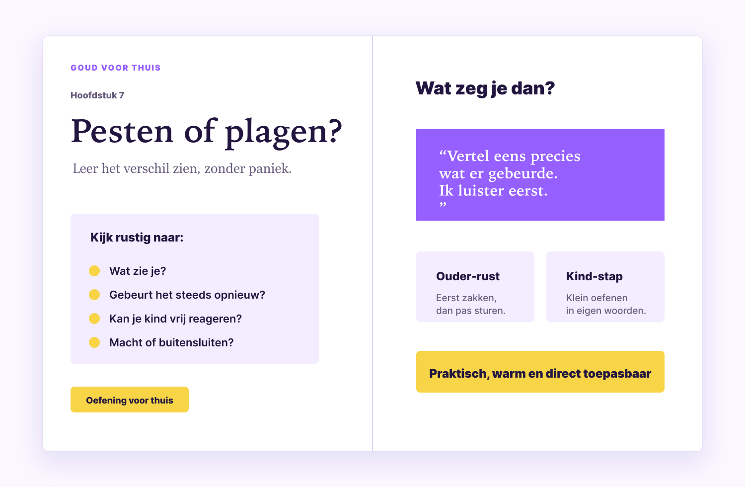 Impressie van een binnenpagina over pesten of plagen
